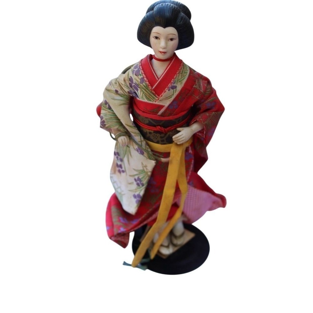 Vintage Avon Japanese Geisha Porcelain Doll 8.5" with Hat & Stand